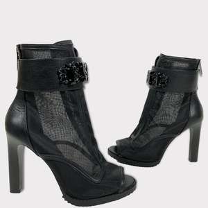 Karl Lagerfeld Black Blayze Embellished Strap Peep Toe Shooties Womens 7